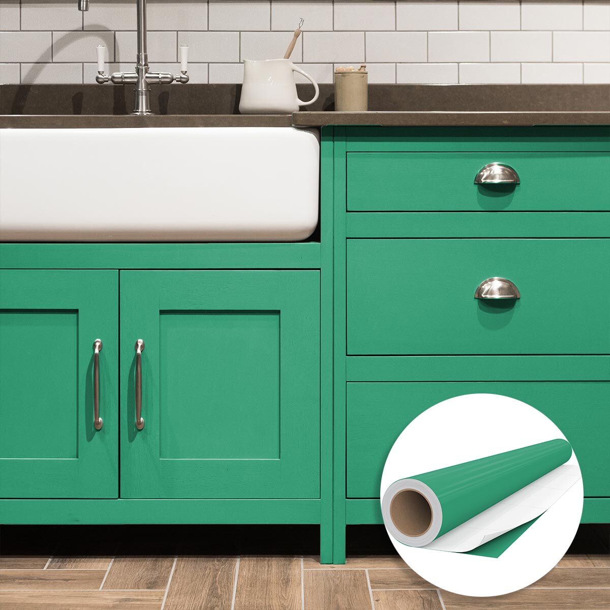 Rouleau adhésif décoratif Vinyle au Mètre - Turquoise - Sticker Lavable Imperméable Mur Cuisine Meubles