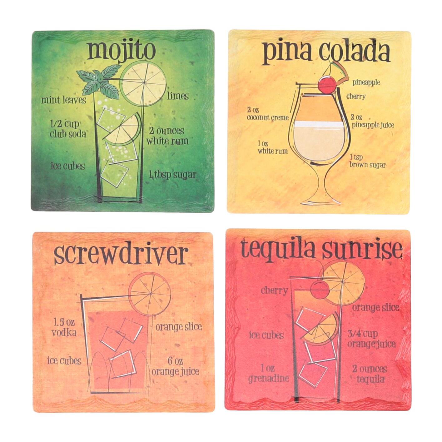 Sottobicchiere in ceramica confezione da 4 pezzi cocktail quadro cm10,8x10,8