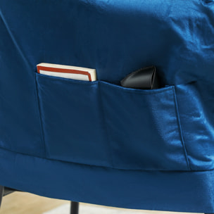 Sillón de Salón con Reposapiés Sillón de Relax Butaca para Dormitorio con Bolsillos Laterales y Patas de Acero para Sala de Estar Azul Oscuro