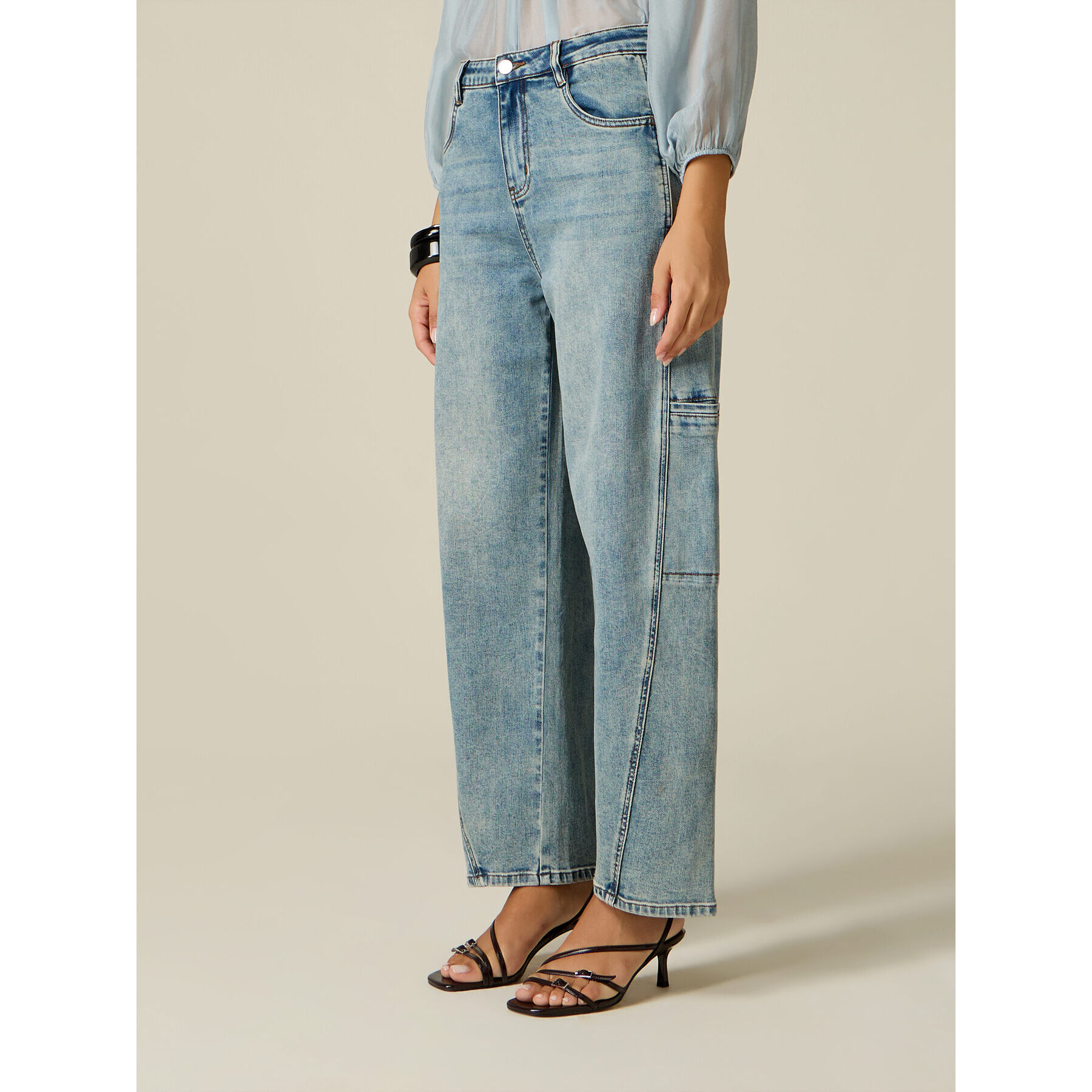 Oltre - Jeans barrel con dettagli cargo - Azzurro