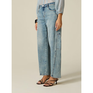 Oltre - Jeans barrel con dettagli cargo - Azzurro