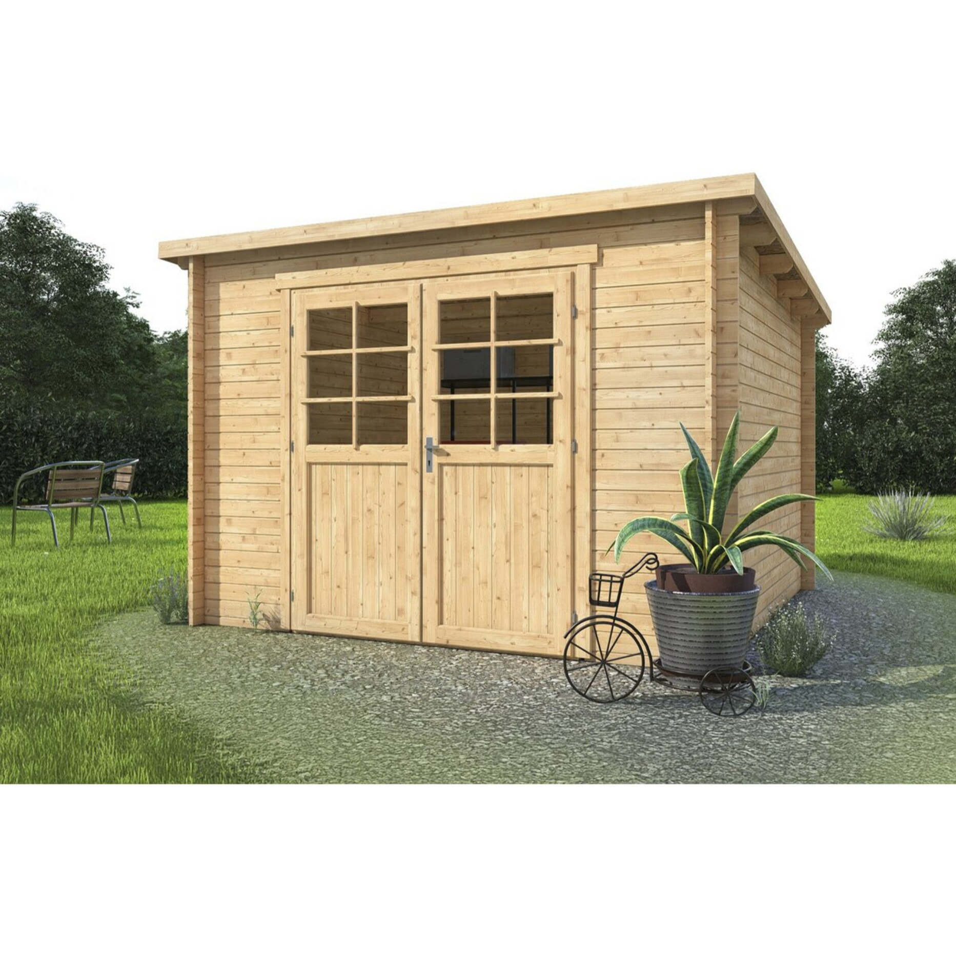 Abri de jardin en bois monopente "Rowan" - 9,5 m² - 28 mm - Beige