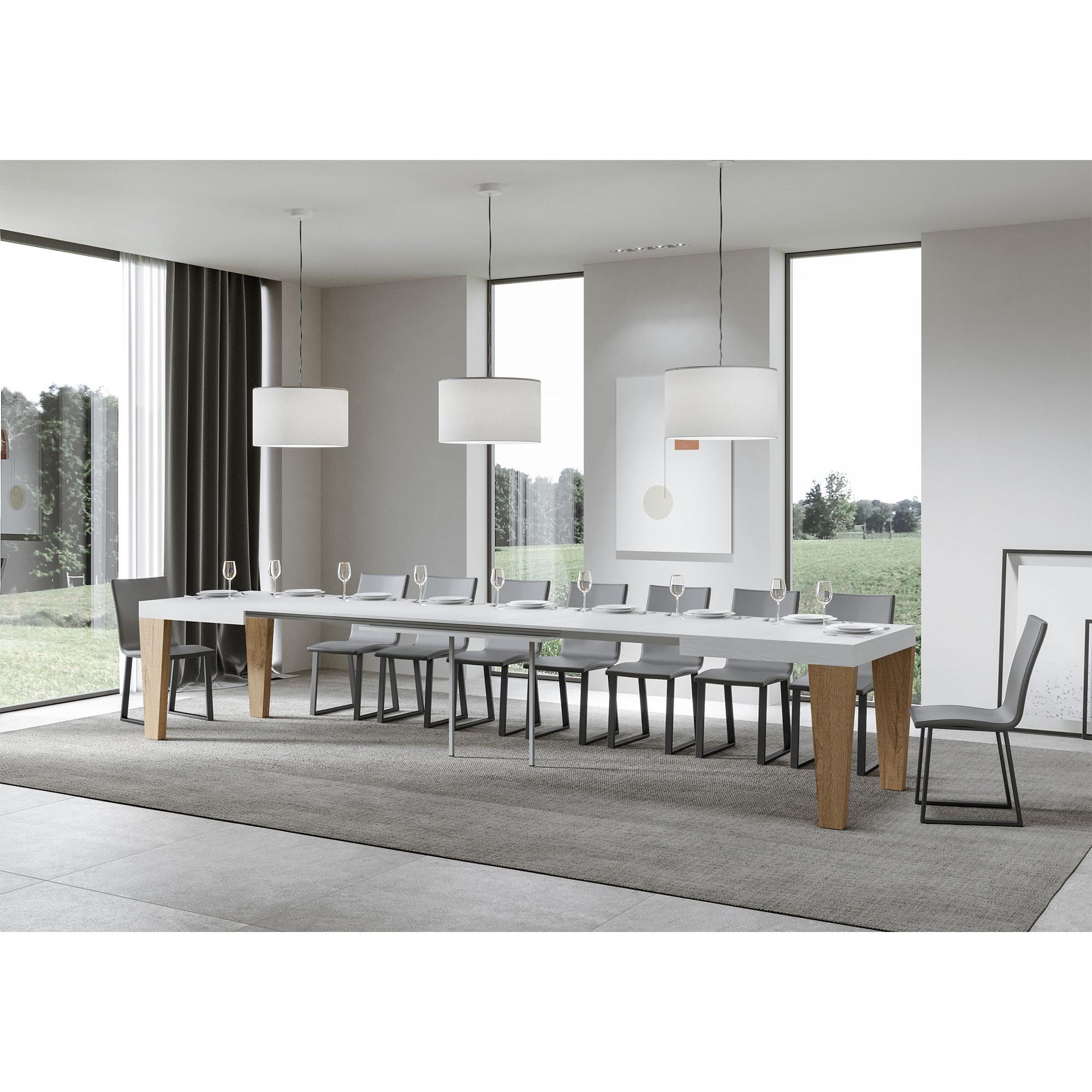 Mesa extensible 90x180/440 cm Spimbo Mix tapa Fresno Blanco patas Roble Natural