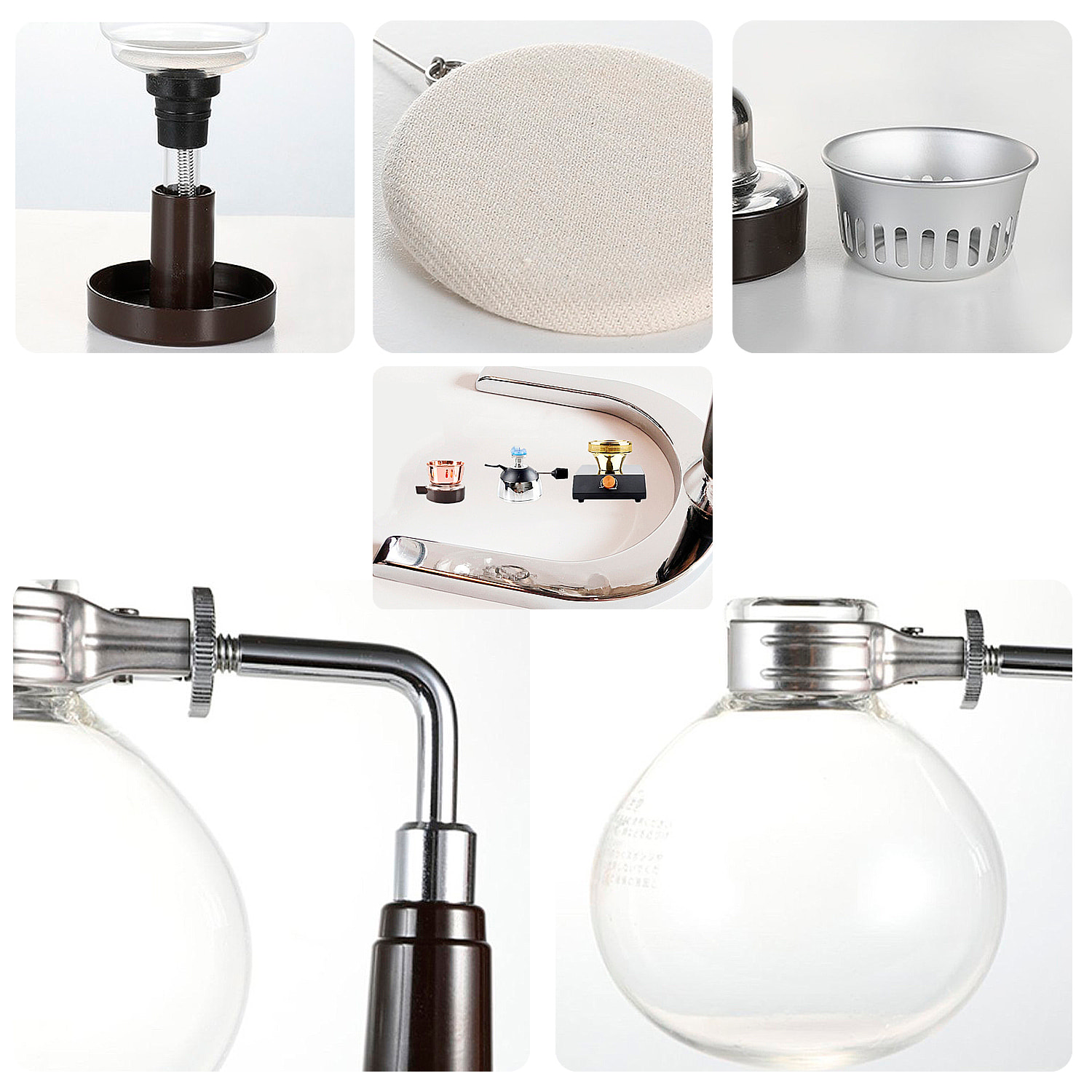 Cafetera de sifón de 360 ml, capacidad para 2-3 tazas, compatible con lámparas de alcohol, con medidor.