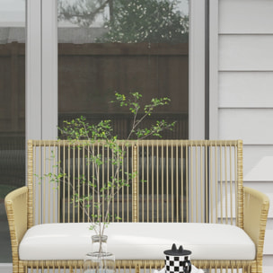 Salon de jardin 4 places 4 pièces style colonial table basse coussins inclus résine tressée filée aspect rotin beige