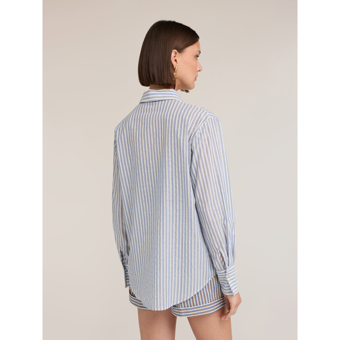 Motivi - Camicia in popeline a righe lurex - Azzurro