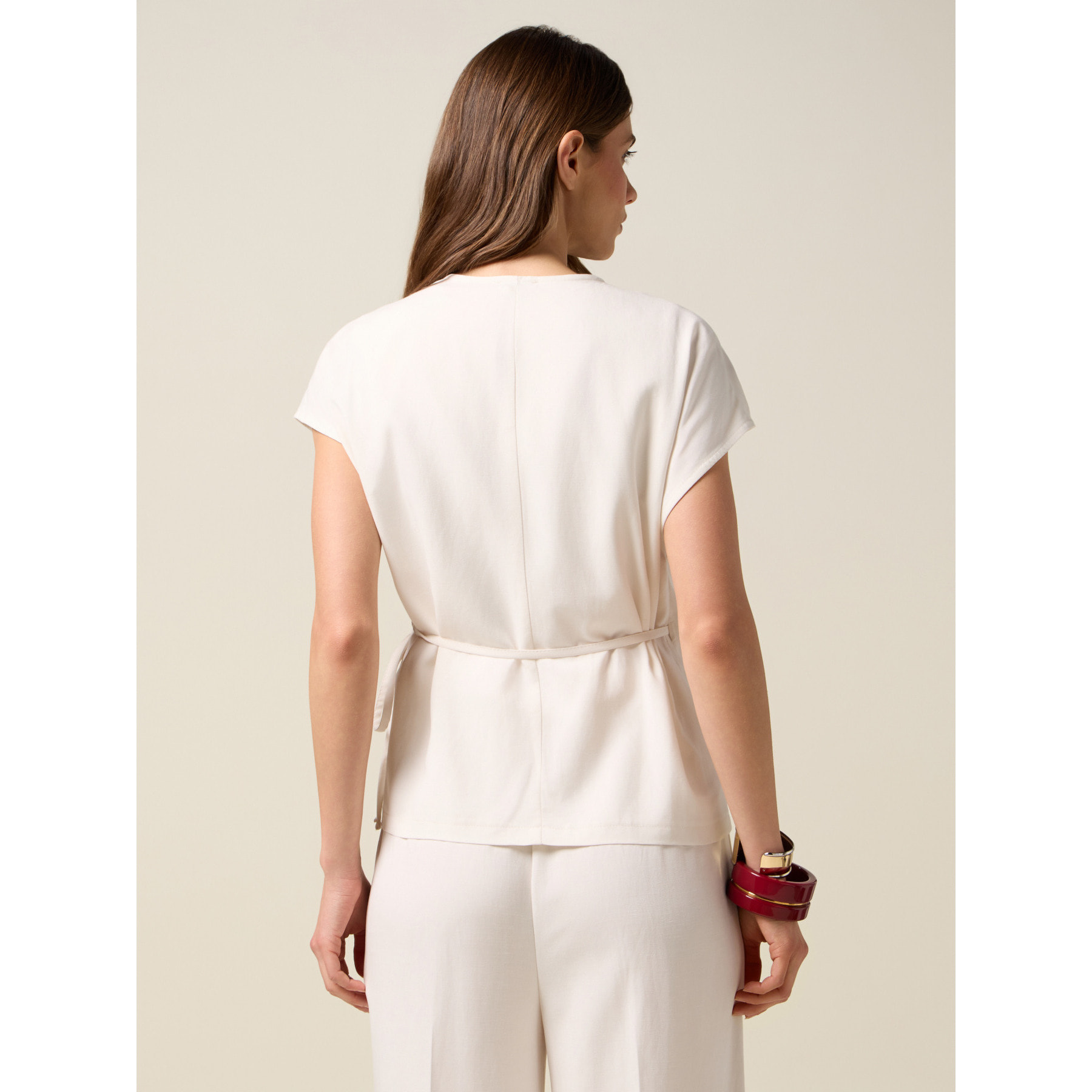 Oltre - Blusa estilo kimono de mezcla de lino - Blanco