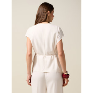 Oltre - Blusa estilo kimono de mezcla de lino - Blanco