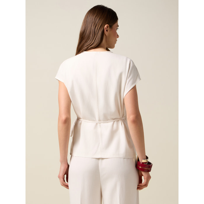 Oltre - Blusa estilo kimono de mezcla de lino - Blanco