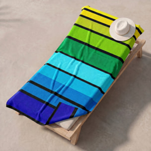 Telo mare in spugna jacquard, 90x165 cm, 100% cotone egiziano, morbido e super assorbente, asciugamano spiaggia grande a righe multicolor, resistente e certificato OEKO-TEX, ideale per mare piscina palestra e viaggio