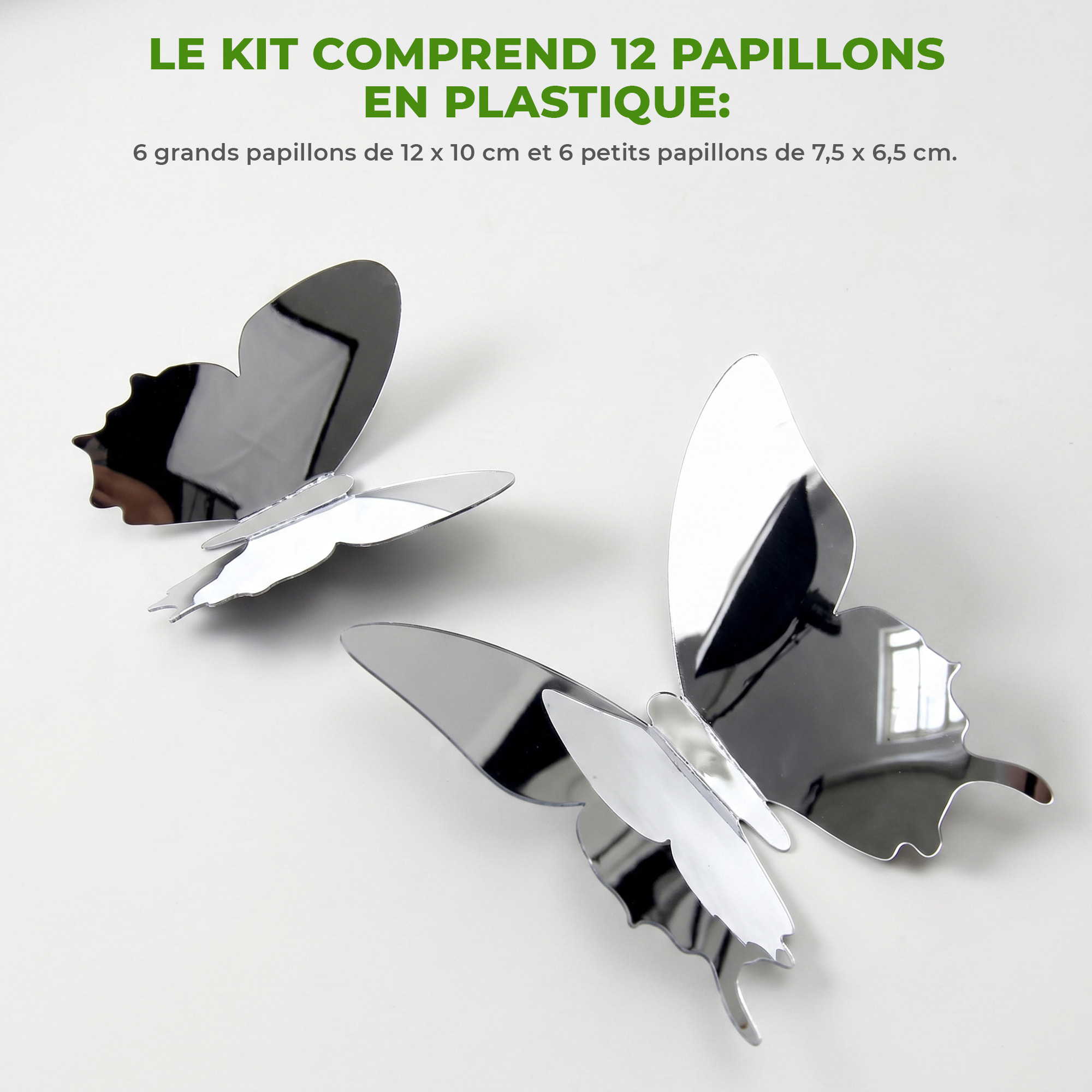 Kit de 12 Stickers papillons 3D miroirs