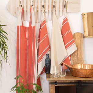 Torchon en coton et lin à rayures - Carmin