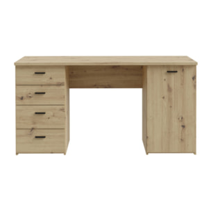 Bureau droit 1 placard 4 tiroirs 145 cm décor en bois chêne - GOTHAM