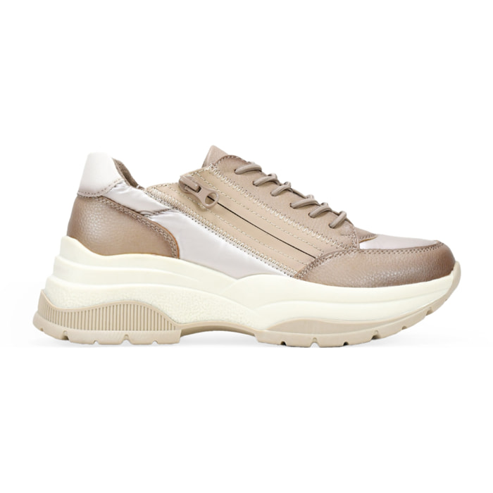 Zapatillas beige con cremallera y cordones elásticos