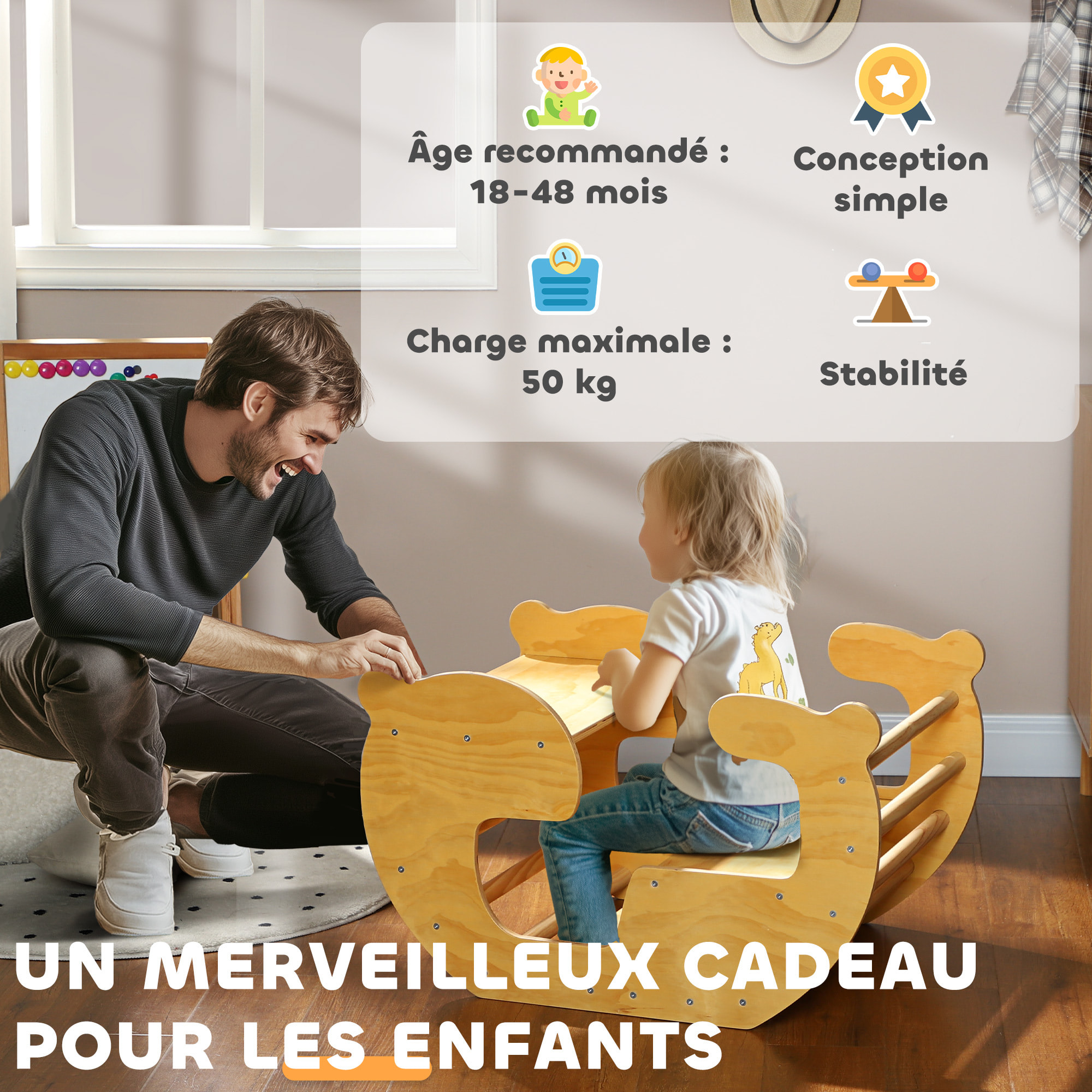 Arche d'escalade enfant bureau 2 en 1 bois pin naturel