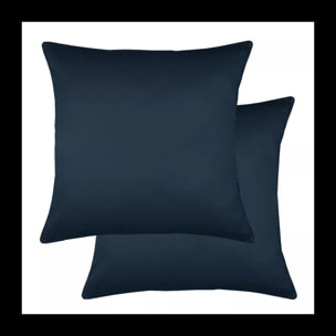 Lot de 2 taies satin de coton uni bleu Ava uni bleu nuit