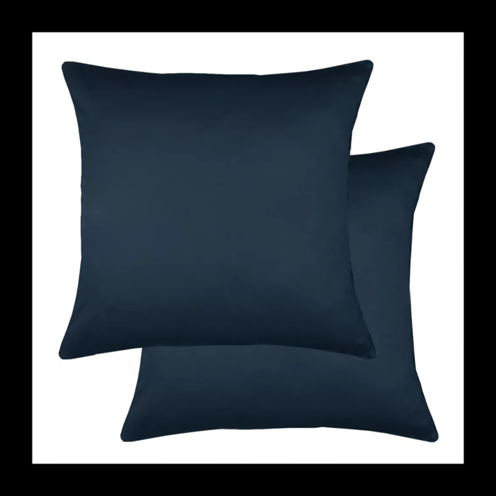 Lot de 2 taies satin de coton uni bleu Ava uni bleu nuit