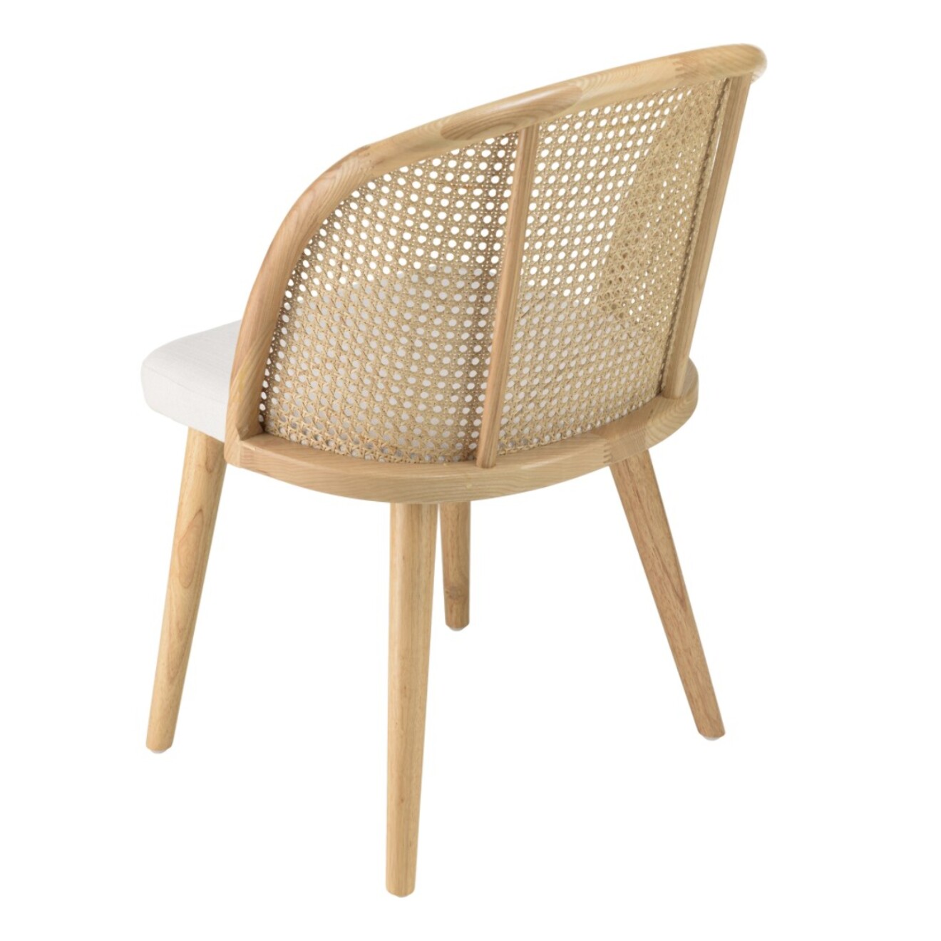 AGATHE - Chaise bois d'Hévéa assise tissu blanc dossier arrondi rotin