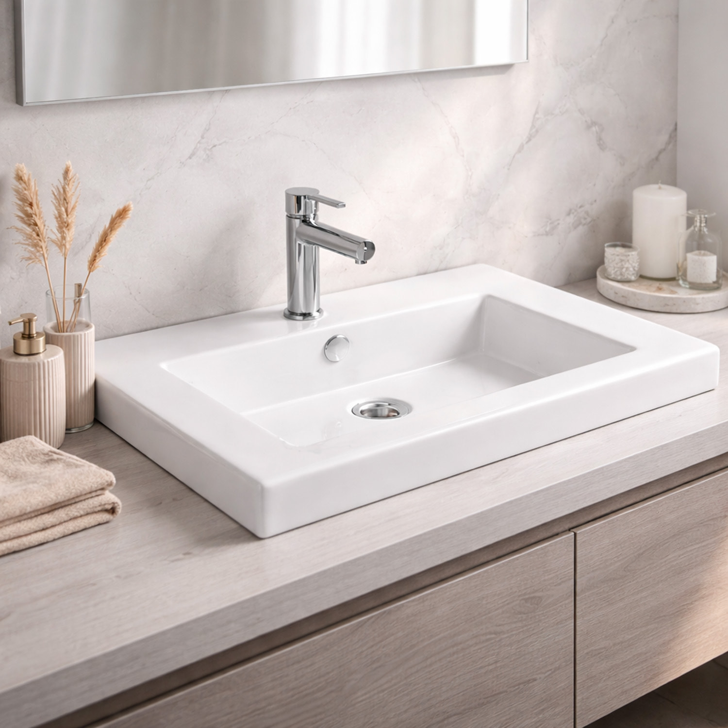 Lavabo Da Incasso Rettangolare Lavandino Bagno In Ceramica Design Moderno Elegante Per Top Bagno 101 x 36 cm Bianco