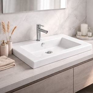 Lavabo Da Incasso Rettangolare Lavandino Bagno In Ceramica Design Moderno Elegante Per Top Bagno 101 x 36 cm Bianco