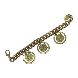 Pulsera Triple Aura con monedas tipo antigua en dorado. Aluminio ymetal