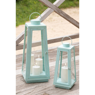 J-Line Lanterne + Bougie - verre - turquoise - medium - lumières LED