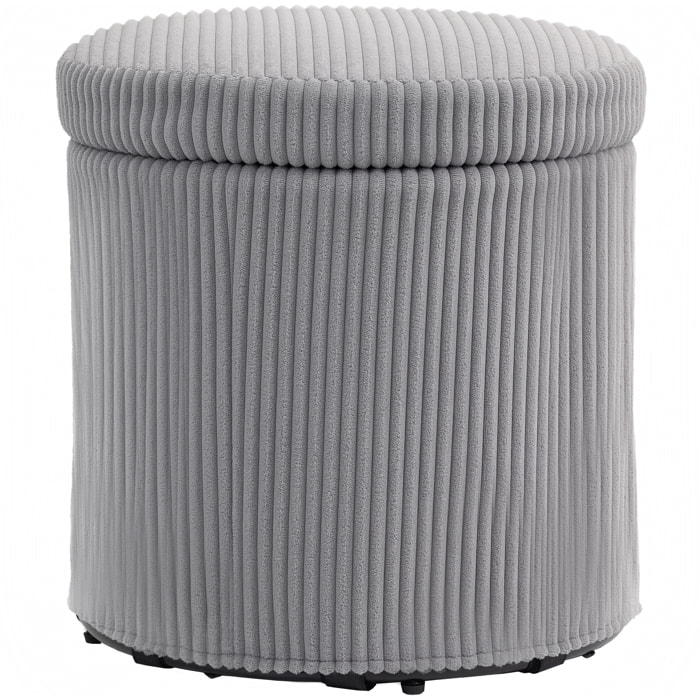 Puff Almacenaje Baúl de Almacenaje Redondo Tapizado en Pana Asiento Acolchado Tapa Extraíble para Pasillo Dormitorio Salón Ø40x41 cm Gris Claro