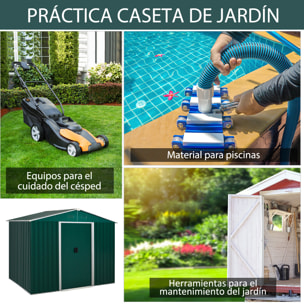 Caseta de Jardín de 4,1 m² 236x174x190 cm Cobertizo Exterior para Almacenar Herramientas con Puertas Correderas y 4 Ventanas para Terraza Patio Verde