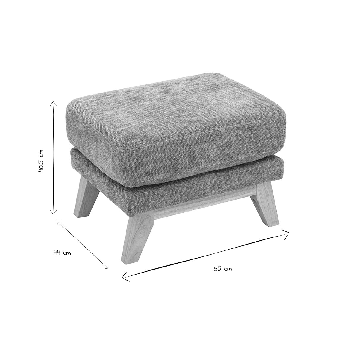 Pouf repose-pieds scandinave en tissu effet velours texturé taupe et bois clair OSLO