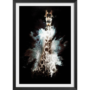 Affiche wild explosion girafe Affiche + cadre en bois - Noir