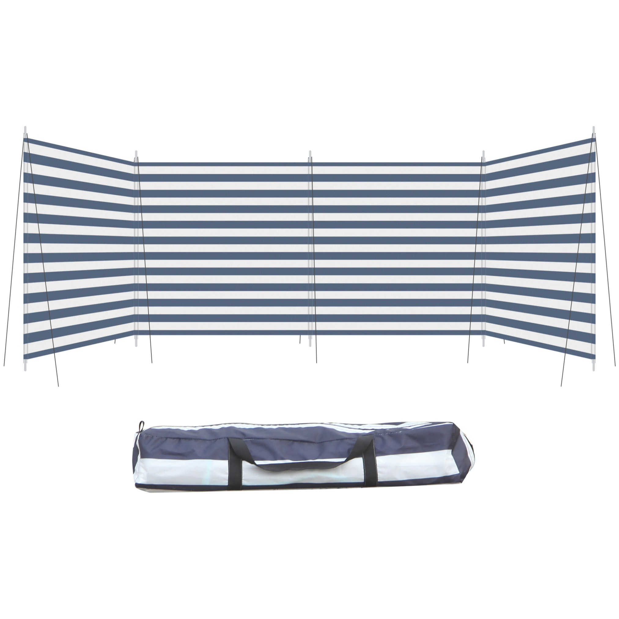 Paravent brise-vue de camping portable pliable avec sac de transport et poteaux dim. 540 cm x 150 cm acier polyester bleu blanc rayé