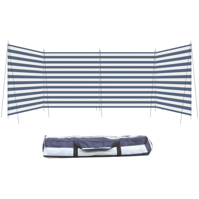 Paravent brise-vue de camping portable pliable avec sac de transport et poteaux dim. 540 cm x 150 cm acier polyester bleu blanc rayé