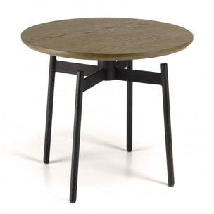 ALMA - Table d'appoint ronde marron foncé 55x55cm pieds métal noir