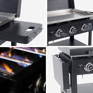 Plancha gaz 3 brûleurs acier inoxydable 12kW avec chariot RAOUL