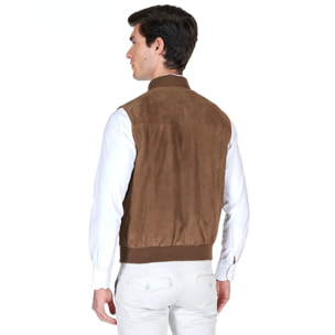 Gilet in pelle camoscio color fango con bottoni