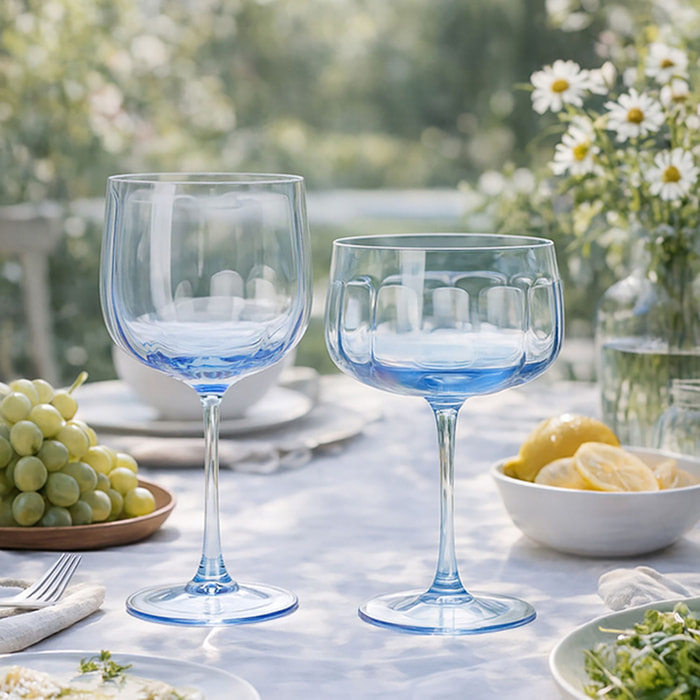 Lot de 4 verres à pied en verre 49cl bleus RIVIERA