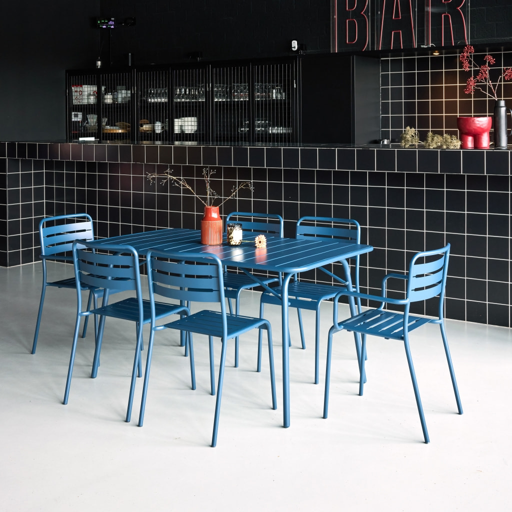 Table de jardin pliante métal + 6 assises AMÉLIA