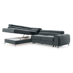 Talisay - canapé d'angle gauche - 5 places - convertible avec coffre - en velours - Gris