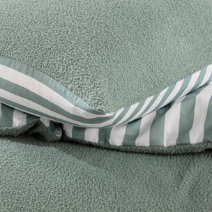 Parure de lit 2 pièces pilou revers carreaux housse + taie - Vert