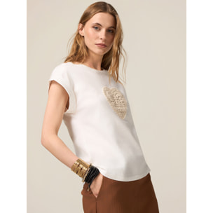 Oltre - Camiseta con corazón de ganchillo - Blanco