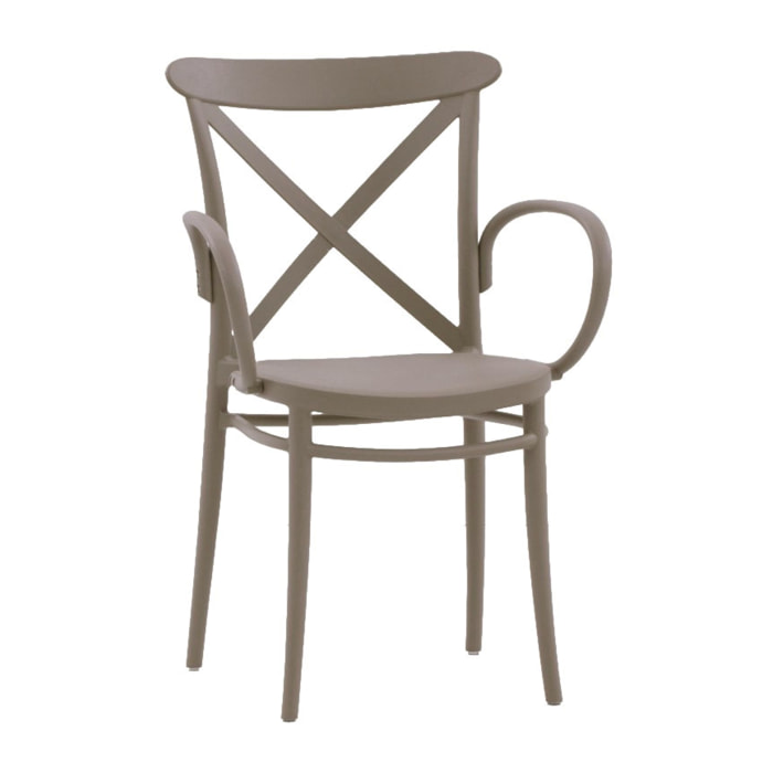 Set di 4 sedie RIO in polipropilene tortora con braccioli, impilabili