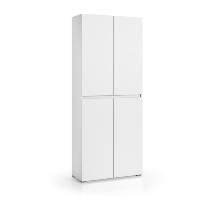 Armadio multiuso grande Dbalestr, Scarpiera con ripiani regolabili, Mobile porta scarpe a 4 ante, 100% Made in Italy, 80x37h195 cm, Bianco