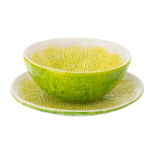 J-Line Assiette Citron Vert Dolomite - céramique - vert/blanc - 2 pièces