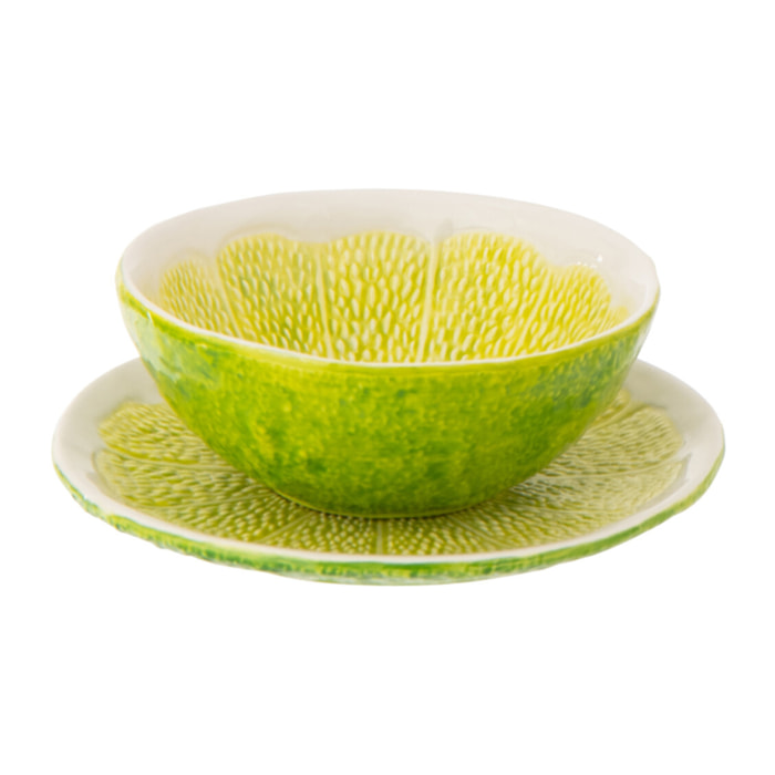 J-Line Assiette Citron Vert Dolomite - céramique - vert/blanc - 2 pièces