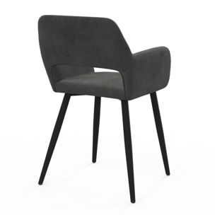 Chaises Heidi en velours gris et pieds noirs - lot de 2