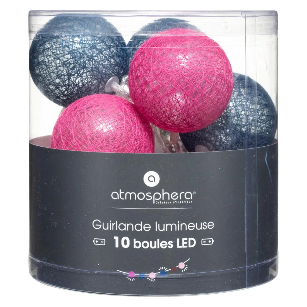 Guirlande LED à pile "Sorbet" - 10 boules - L165 cm