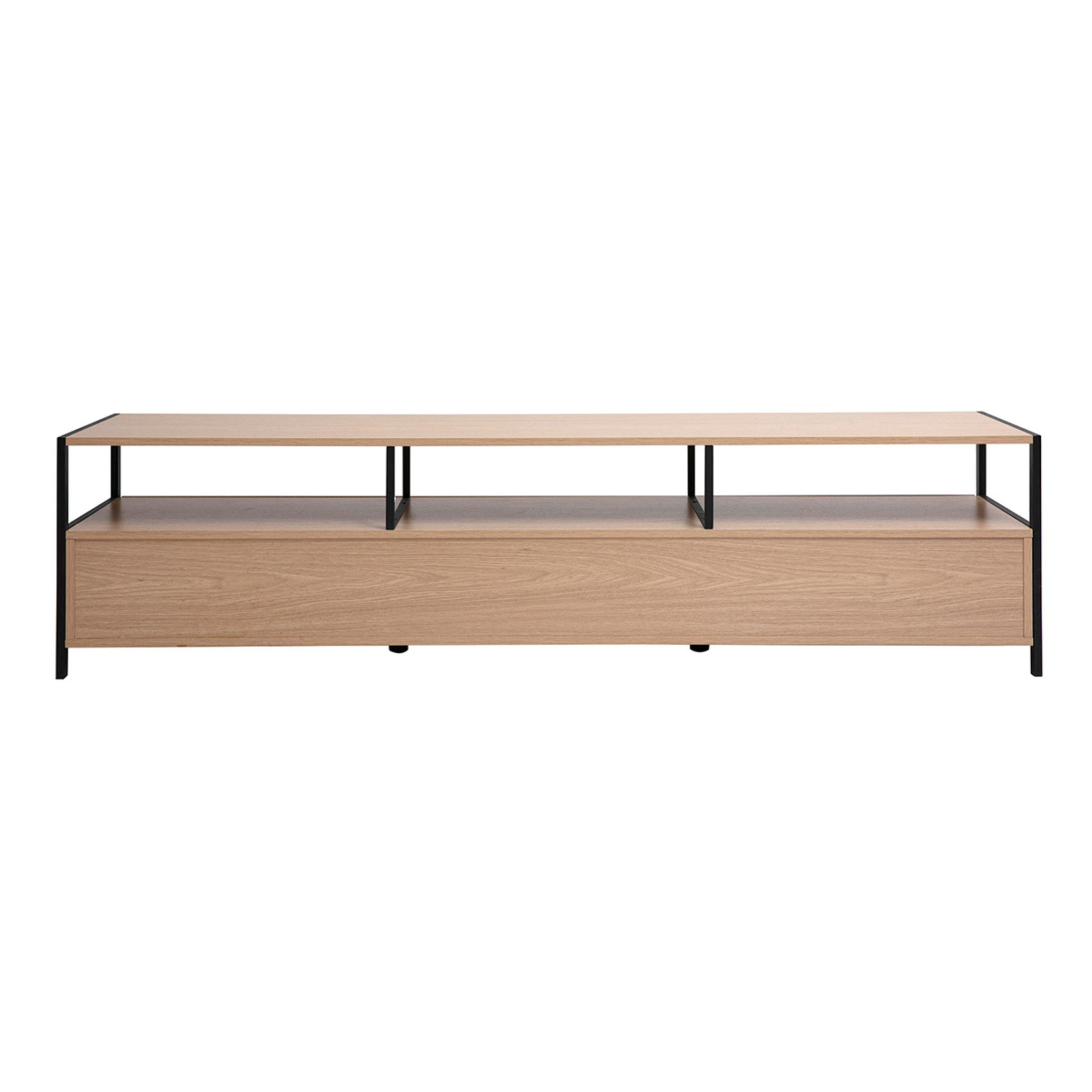 Meuble TV finition bois clair chêne et métal noir L180 cm MAXENCE
