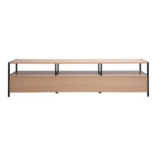 Meuble TV finition bois clair chêne et métal noir L180 cm MAXENCE