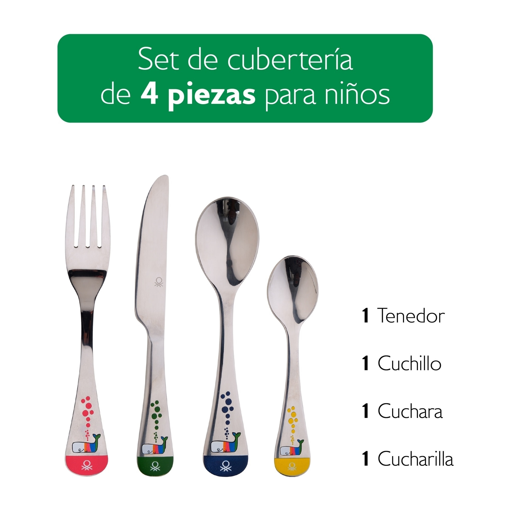 Set 4pc cubertería acero inoxidable Benetton kids