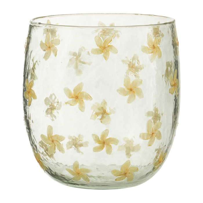 J-Line photophore Fleurs - verre - jaune - large